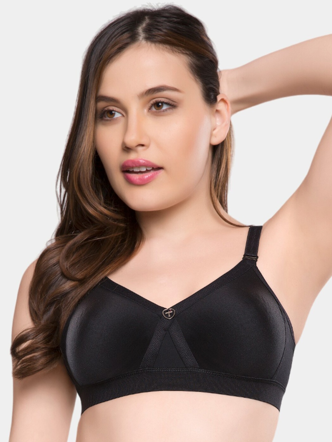 

Trylo Alpa Women Non-Padded Non-Wired Seamless Full Coverage T-Shirt Bra, Black