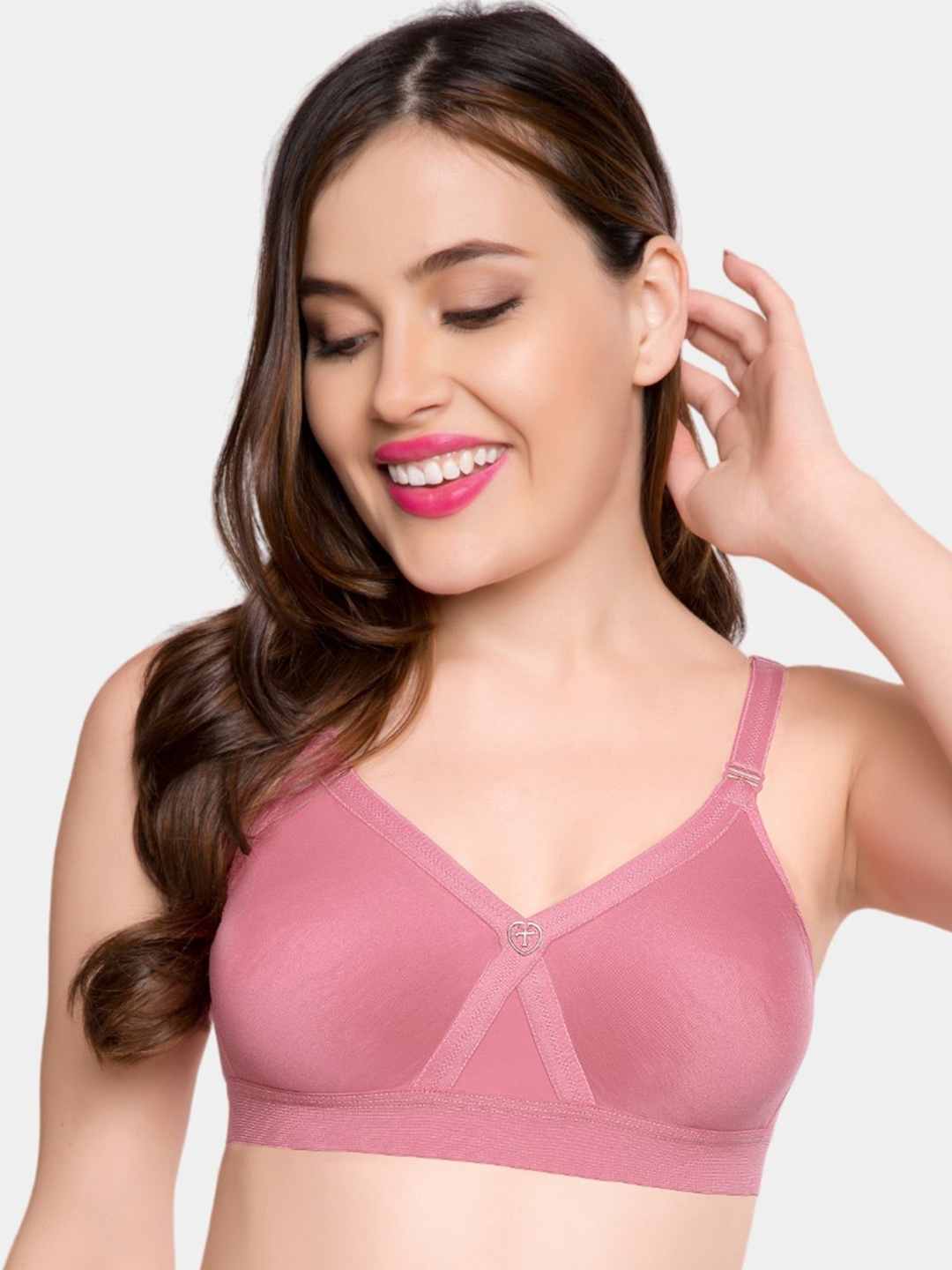 

Trylo Alpa Women Non-Padded Non-Wired Seamless Full Coverage T-Shirt Bra, Rose gold