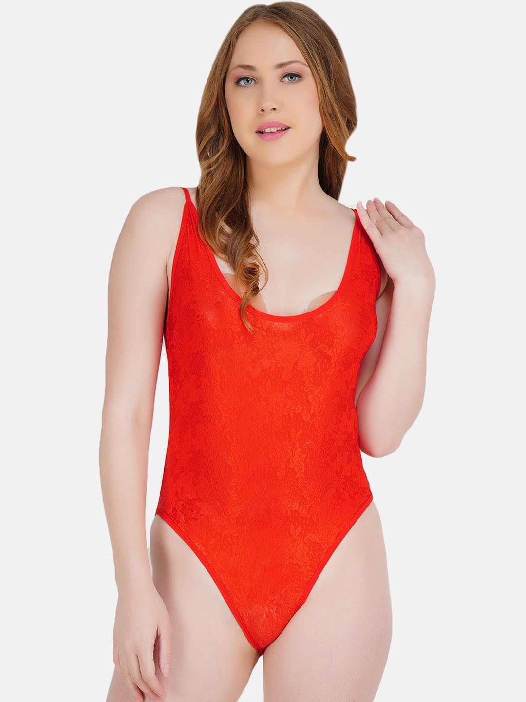 

Hill Islands Luxe Lace Net Intimate Wear Bodysuit, Red