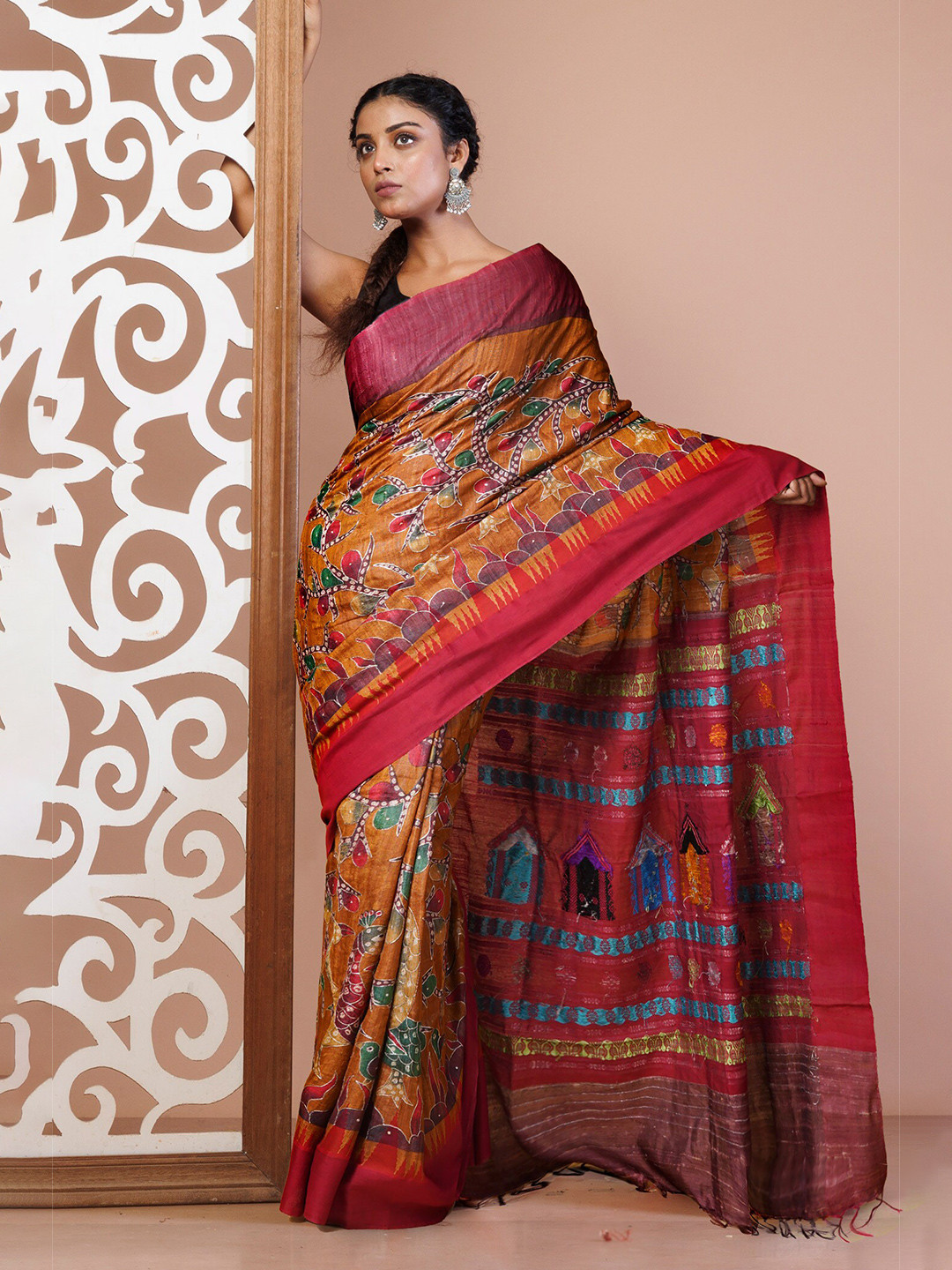 

Unnati Silks Ethnic Motifs Pure Silk Handloom Tussar Saree, Yellow