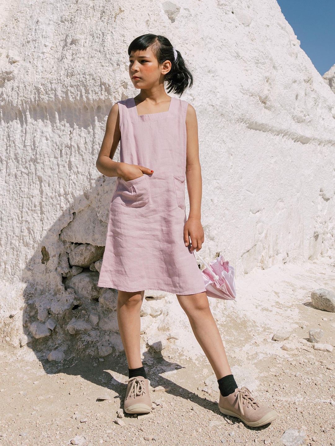 

CHI LINEN CLOTHING Linen A-Line Dress, Peach