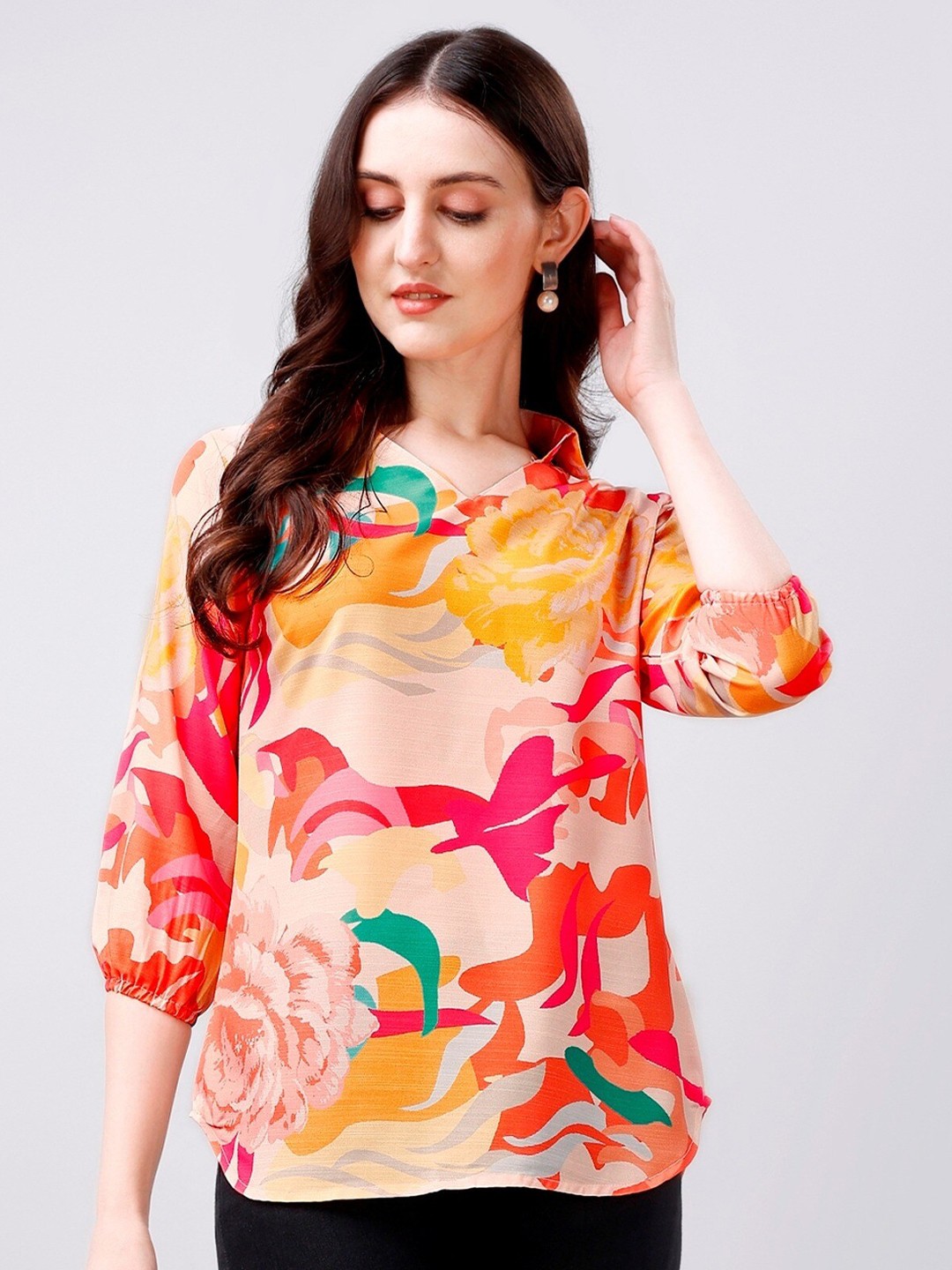 

PARNAVI Abstract Printed Shirt Collar Top, Multi