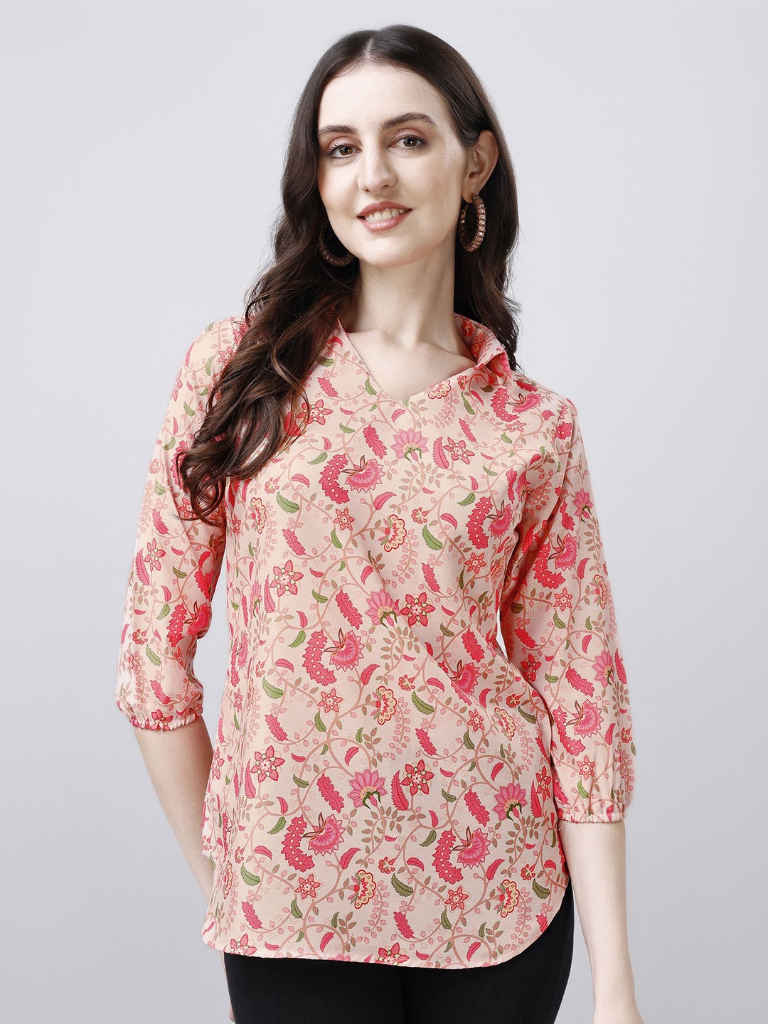 

PARNAVI Floral Print Shirt Style Top, Peach