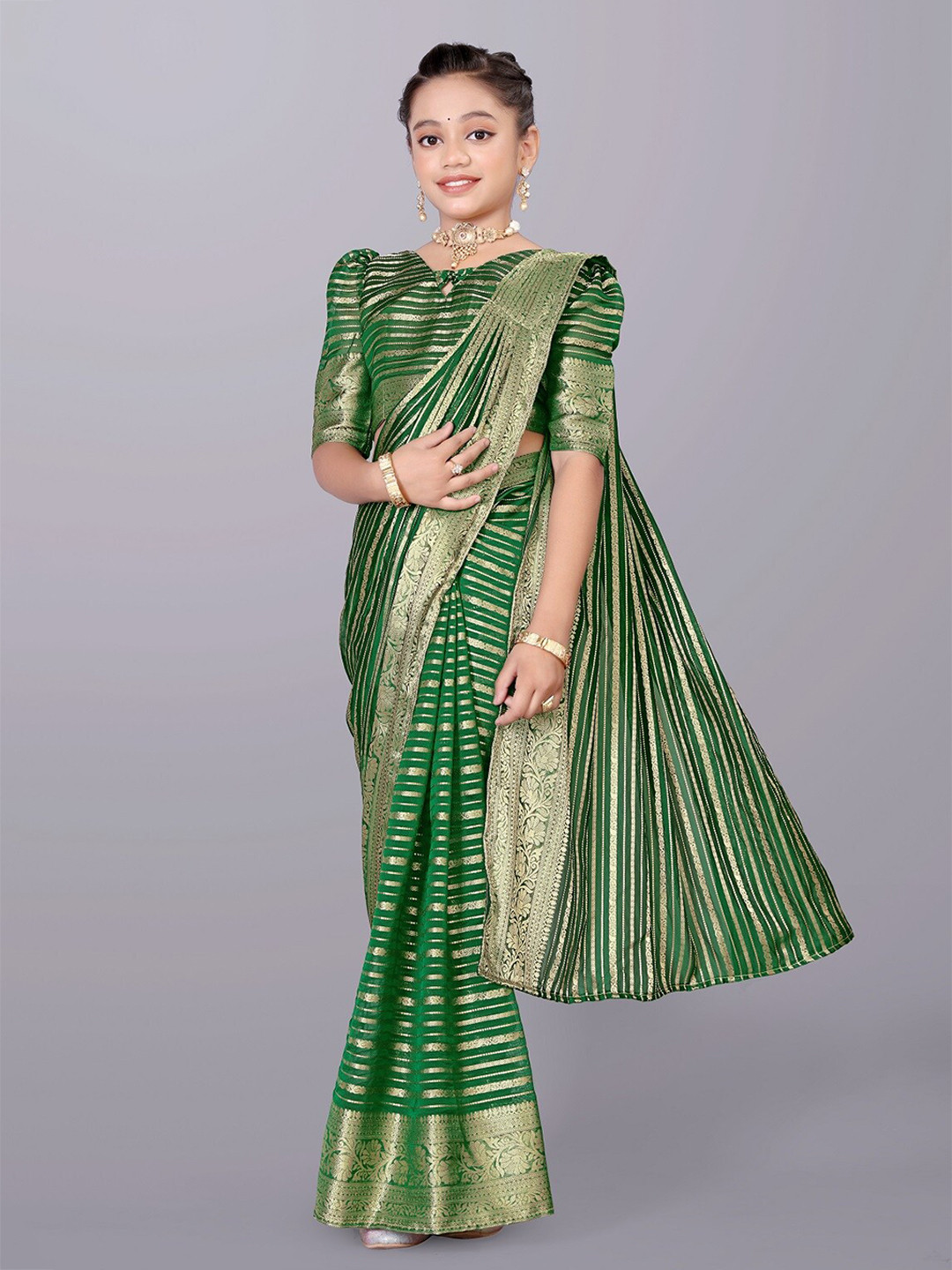 

BAESD Woven Design Zari Pure Georgette Saree, Green