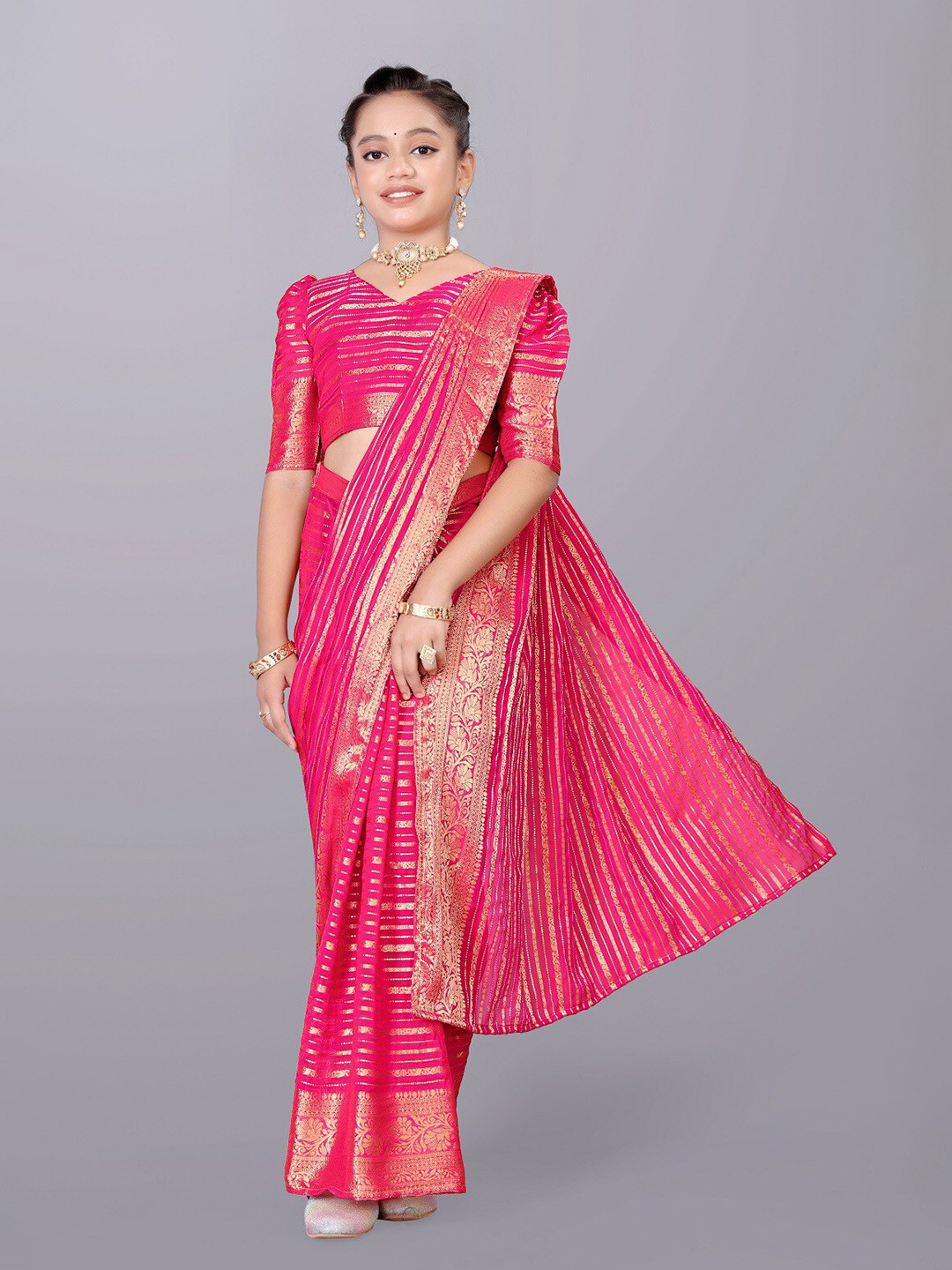 

BAESD Woven Design Zari Pure Georgette Saree, Pink