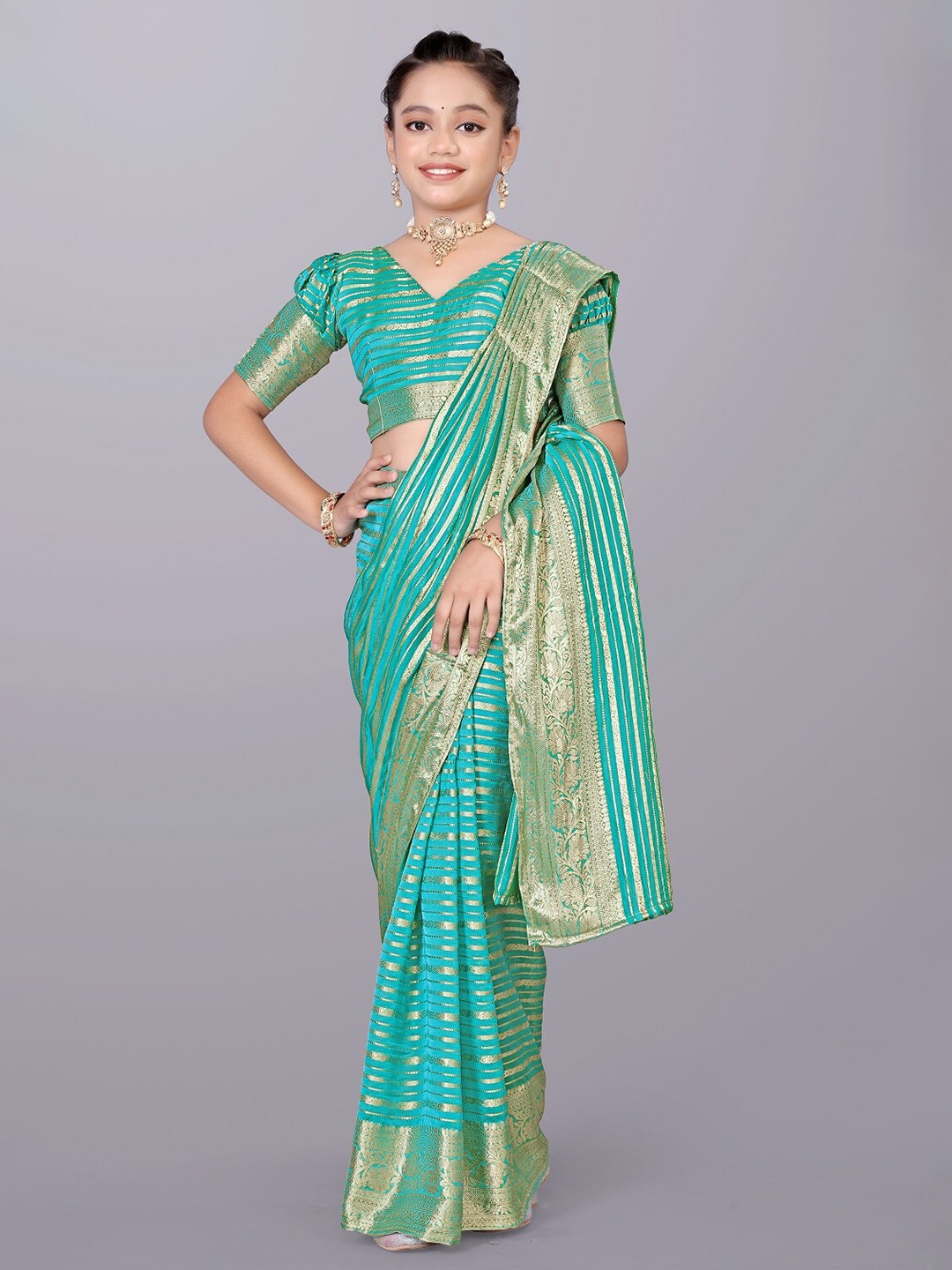 

BAESD Woven Design Zari Pure Georgette Saree, Turquoise blue