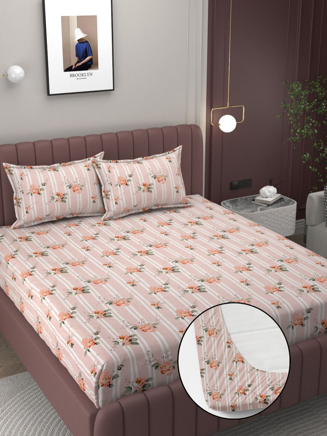 

BELVOSTUM Pink & Coral Floral 250 TC King Bedsheet with 2 Pillow Covers