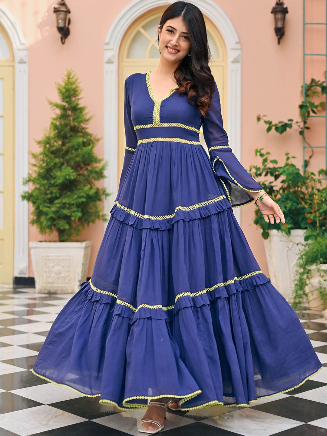 

Bunaai Blossom Breeze Tiered Cotton Maxi Dress, Blue