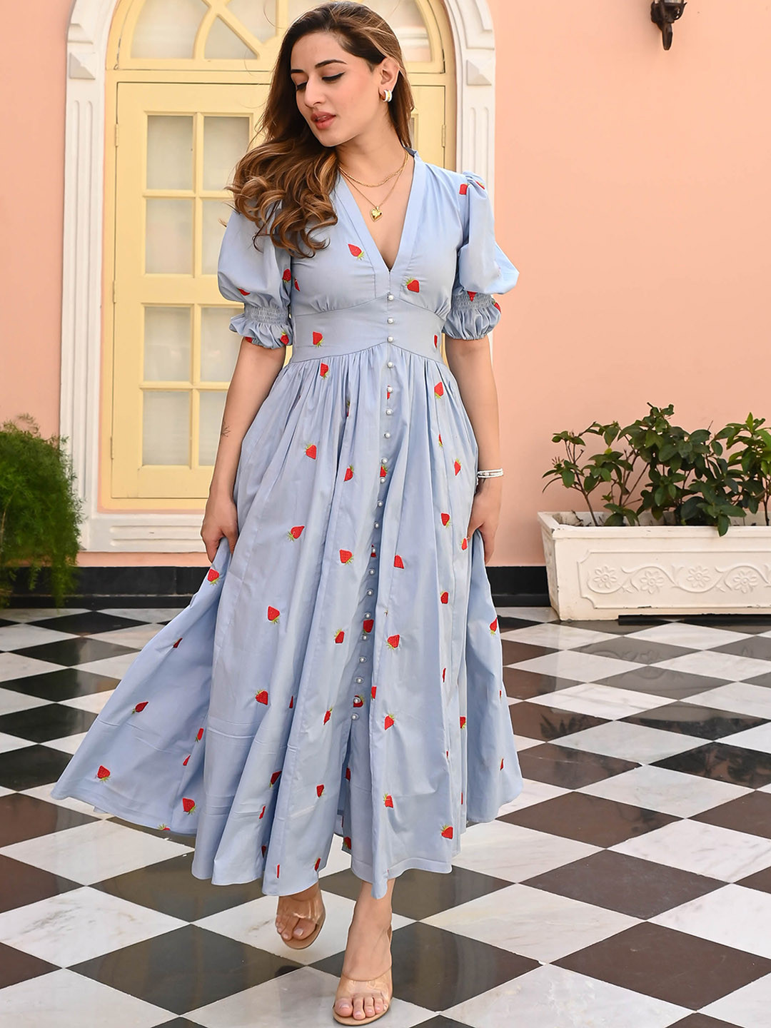 

Bunaai Minty Marvel Embroidered Cotton Dress, Blue