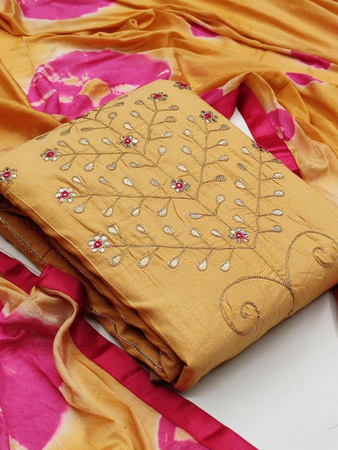 

Dori Embroidered Pure Cotton Unstitched Dress Material, Yellow