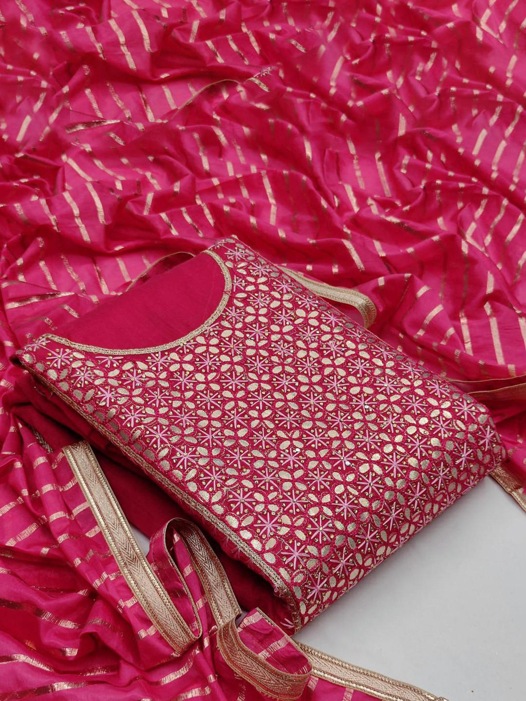 

Dori Embroidered Pure Silk Unstitched Dress Material, Pink