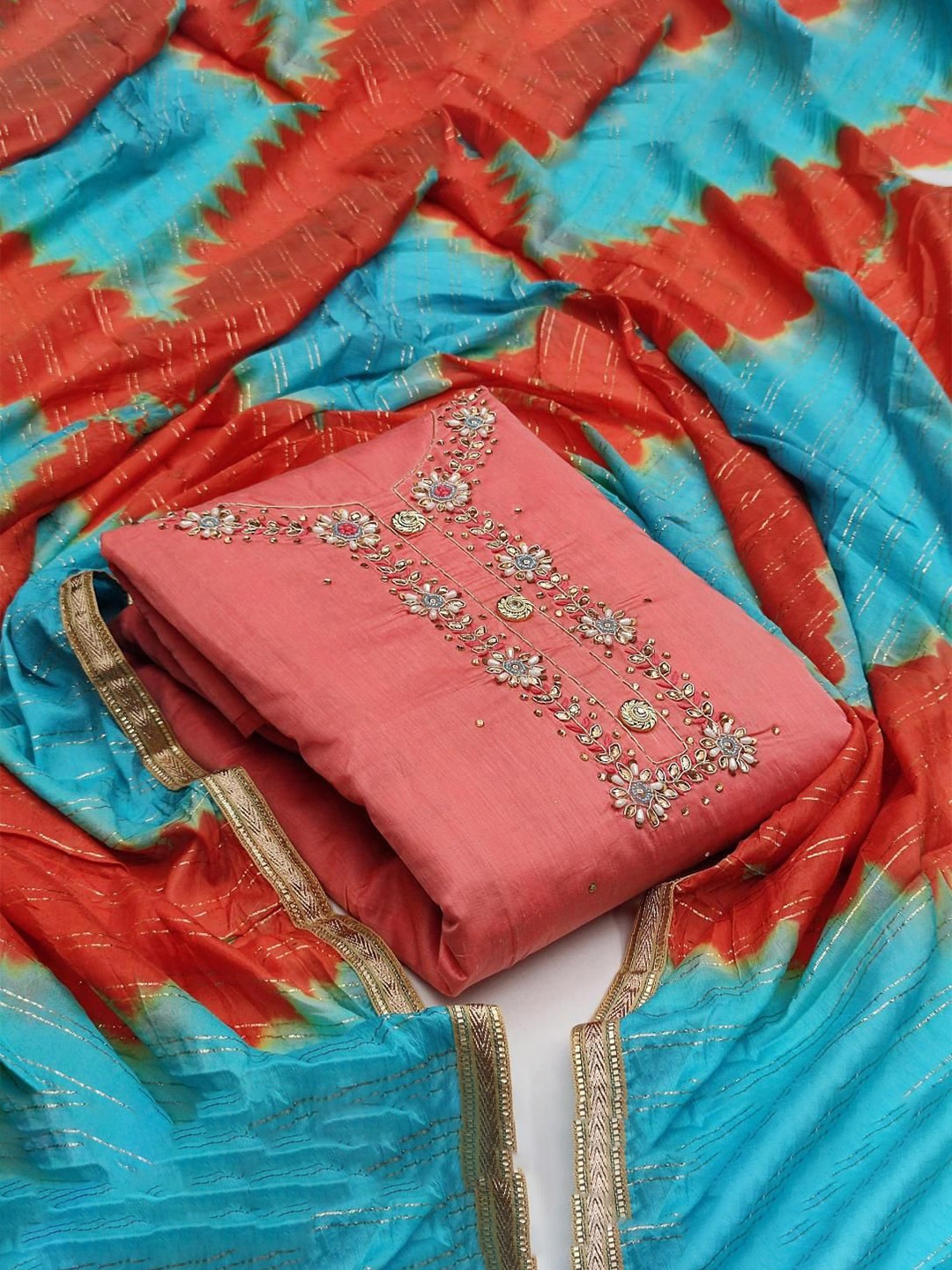 

Dori Embroidered Pure Silk Unstitched Dress Material, Pink