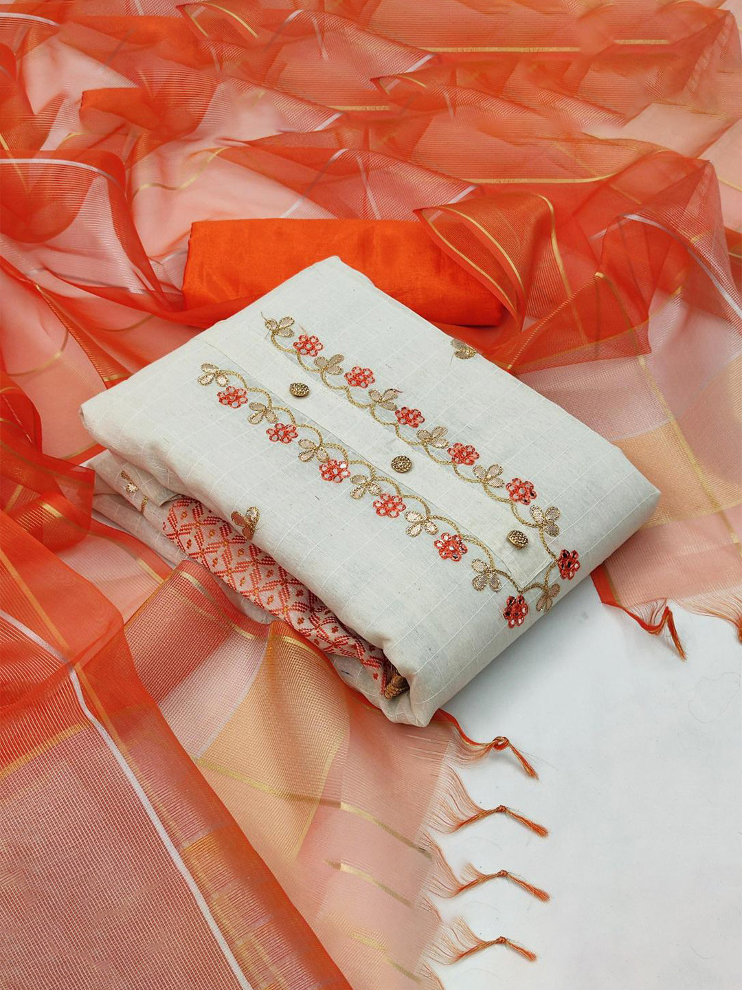 

Dori Embroidered Pure Silk Unstitched Dress Material, Orange