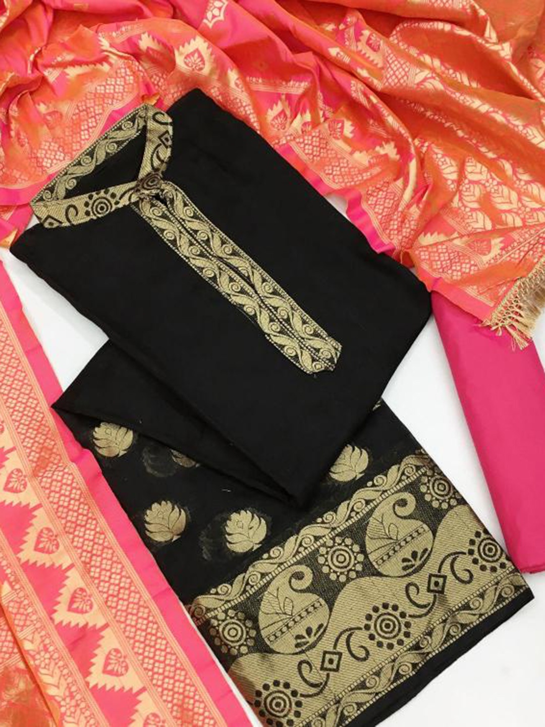 

Dori Embroidered Unstitched Dress Material, Black