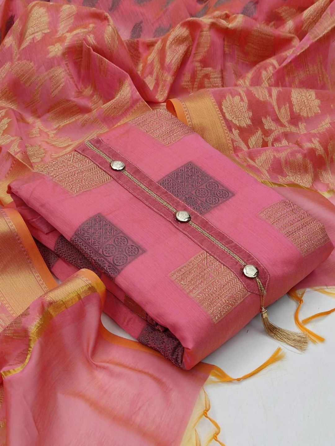 

Dori Embroidered Unstitched Dress Material, Pink