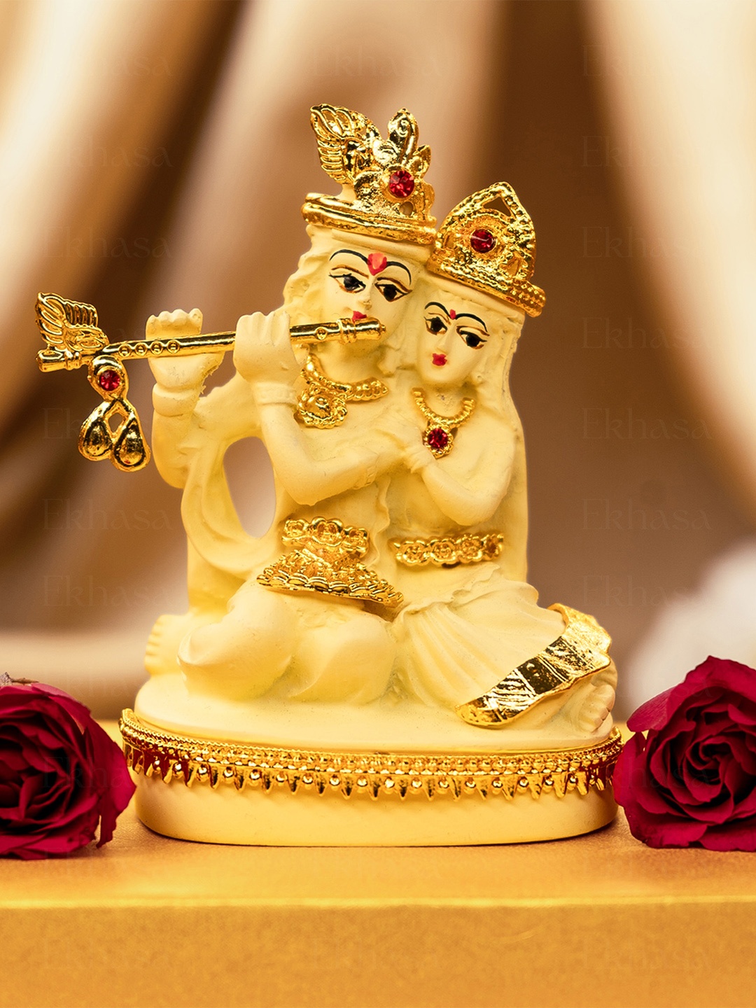 

Ekhasa Off White & Gold Toned Radha Krishna Religious Idol Showpiece