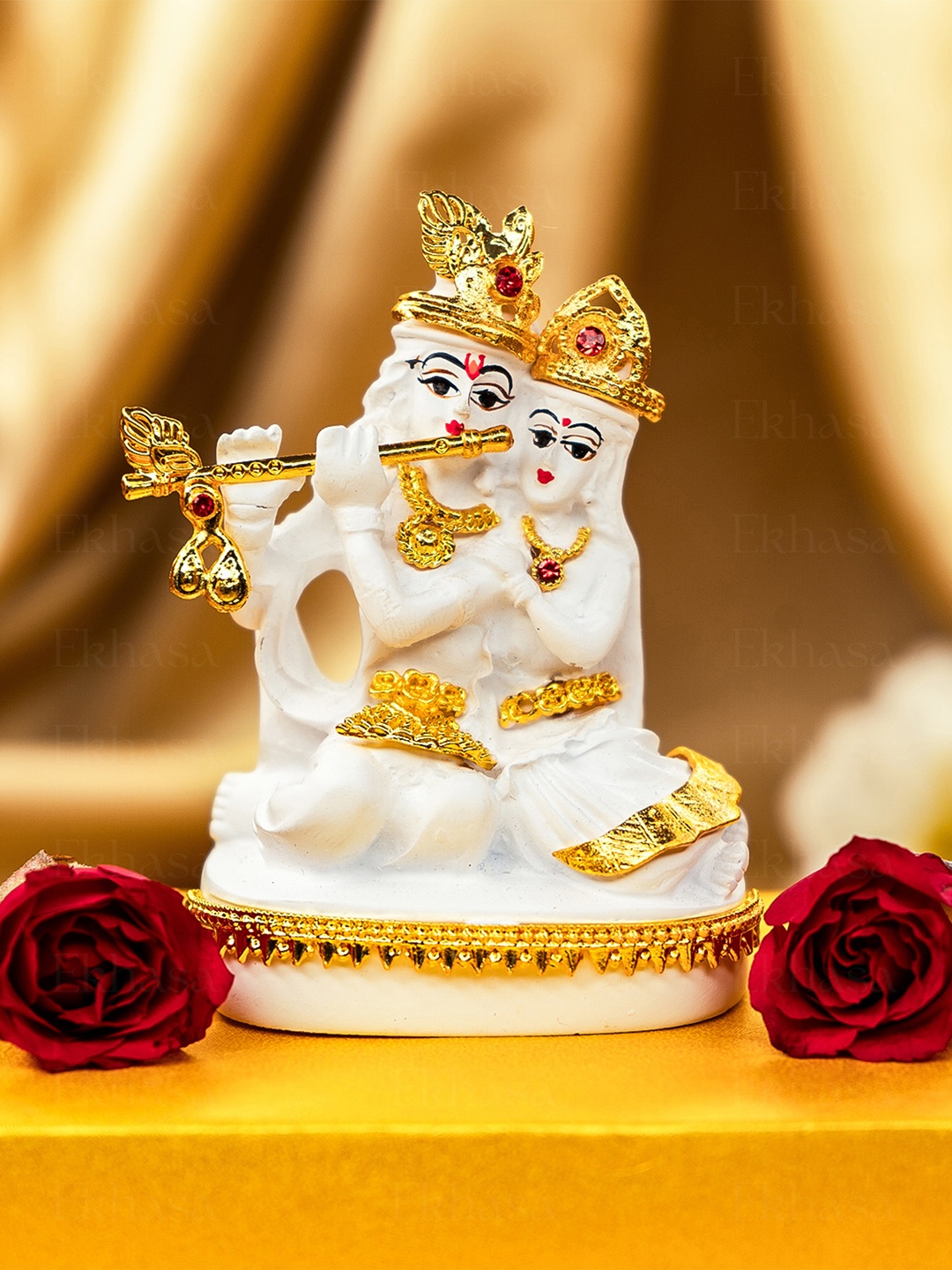 

Ekhasa White & Gold Toned God & Goddess Radha Krishna Religious Idol Showpiece