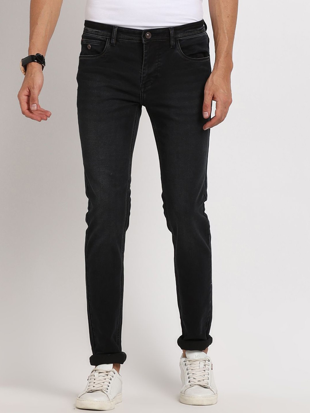 

Turtle Men Narrow Tapered Fit Stretchable Jeans, Black