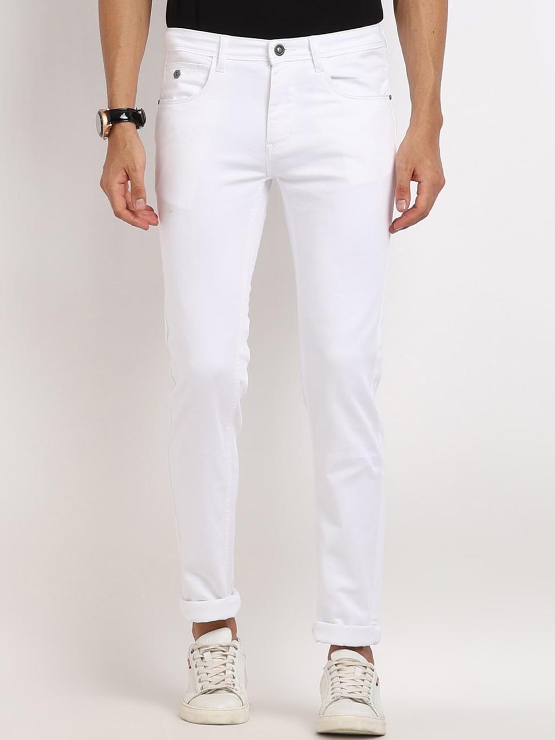 

Turtle Men Narrow Tapered Fit Stretchable Jeans, White