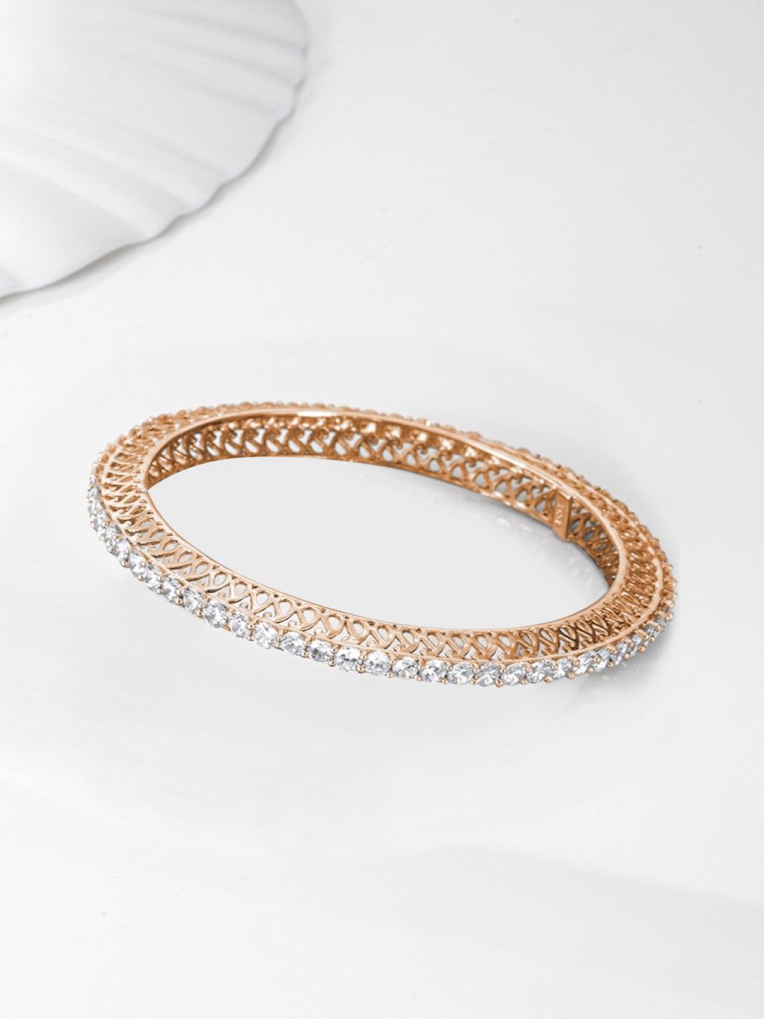 

Zavya 925 Pure Silver Rose Gold-Plated Stone-Studded Bangle