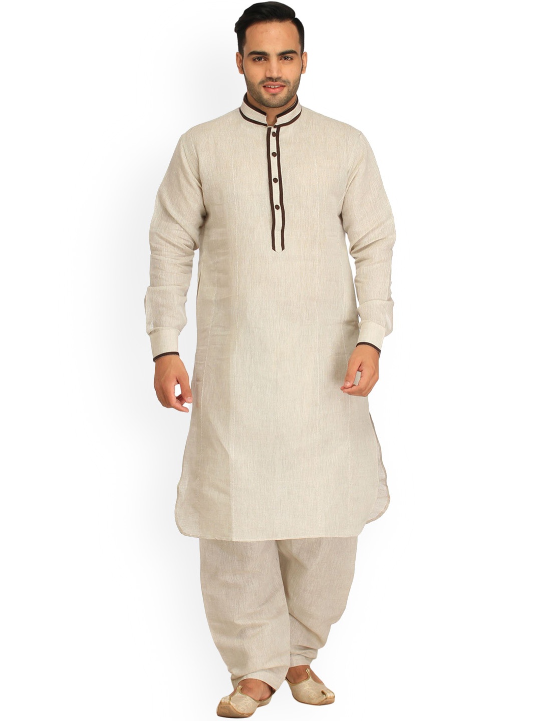 

Exotic India Mandarin Collar Long Sleeves Pure Cotton Kurta & Pyjama, Grey