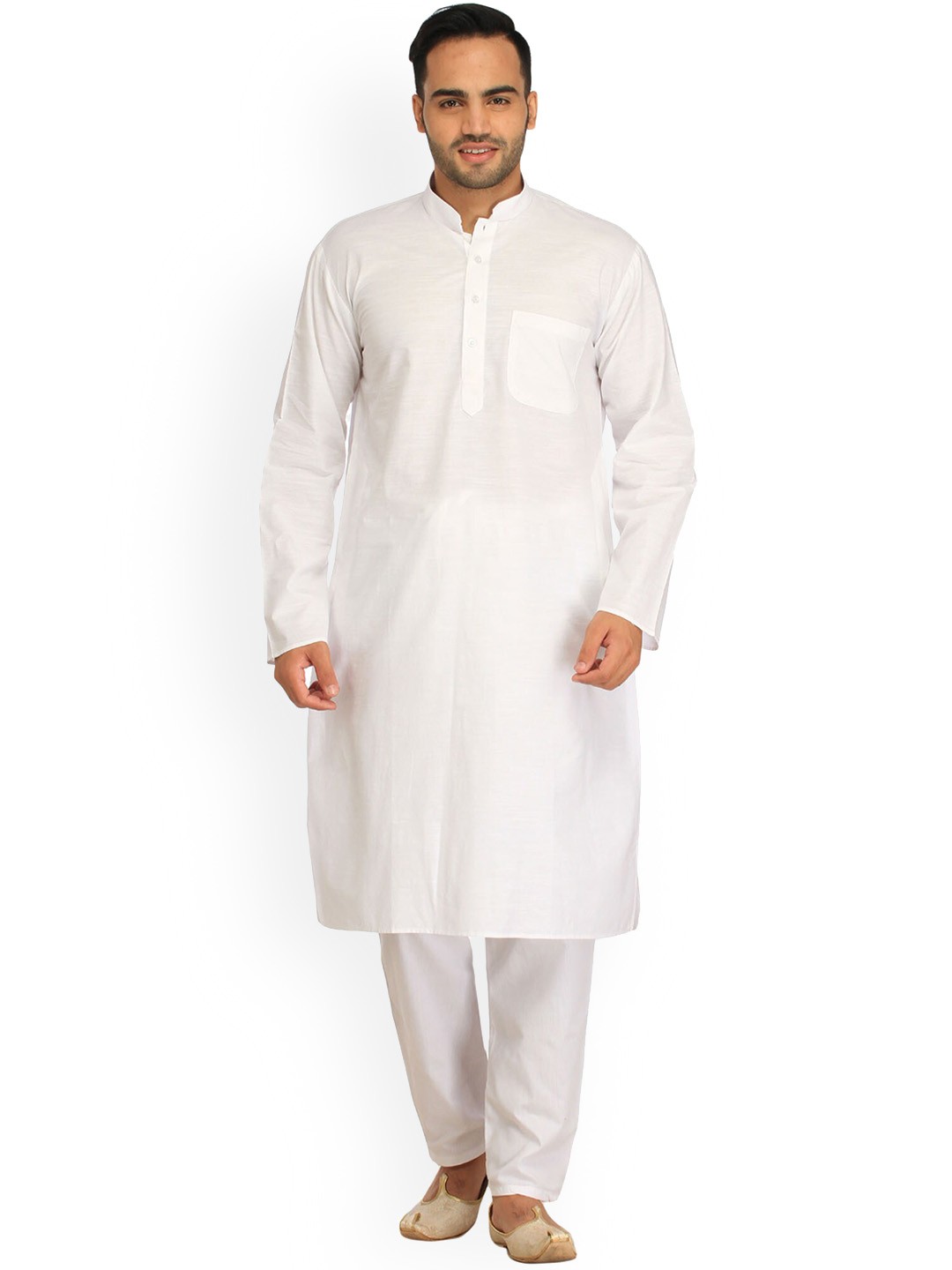 

Exotic India Pure Cotton Plain Casual Kurta Pajama Set, White