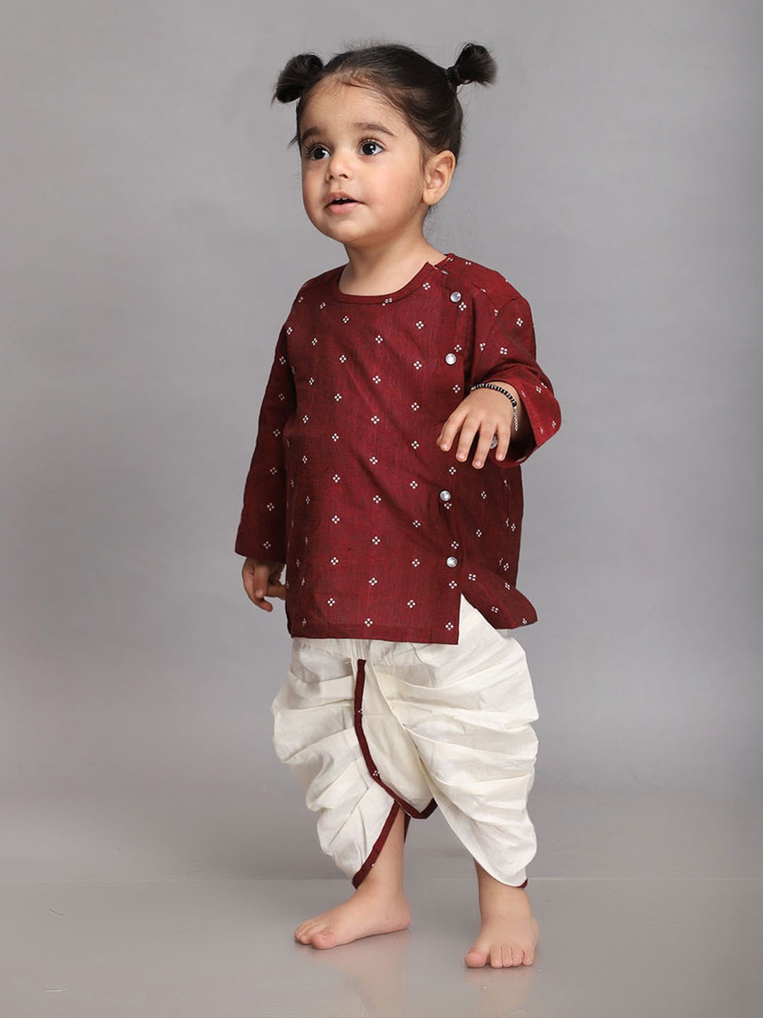 

Biglilpeople Boys Floral Printed Regular Kurta With Dhoti Pants, Maroon