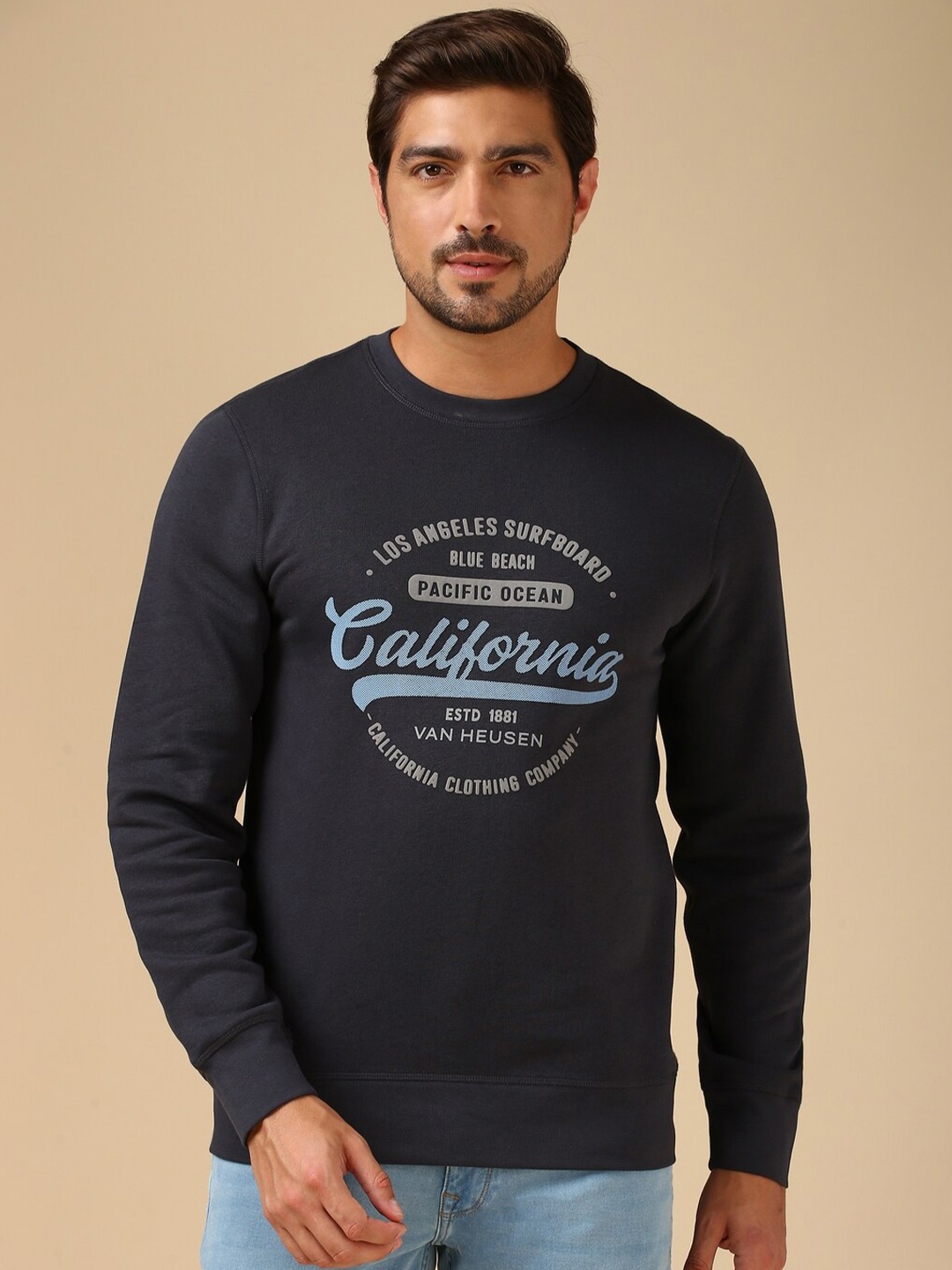 

Van Heusen Men Cotton Printed Sweatshirt, Navy blue