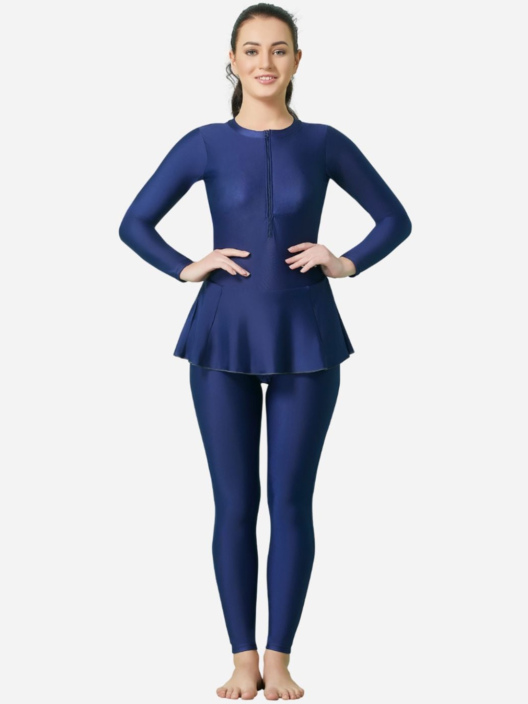 

VELOZ Women Peplum Top & Tights Swim Set, Navy blue