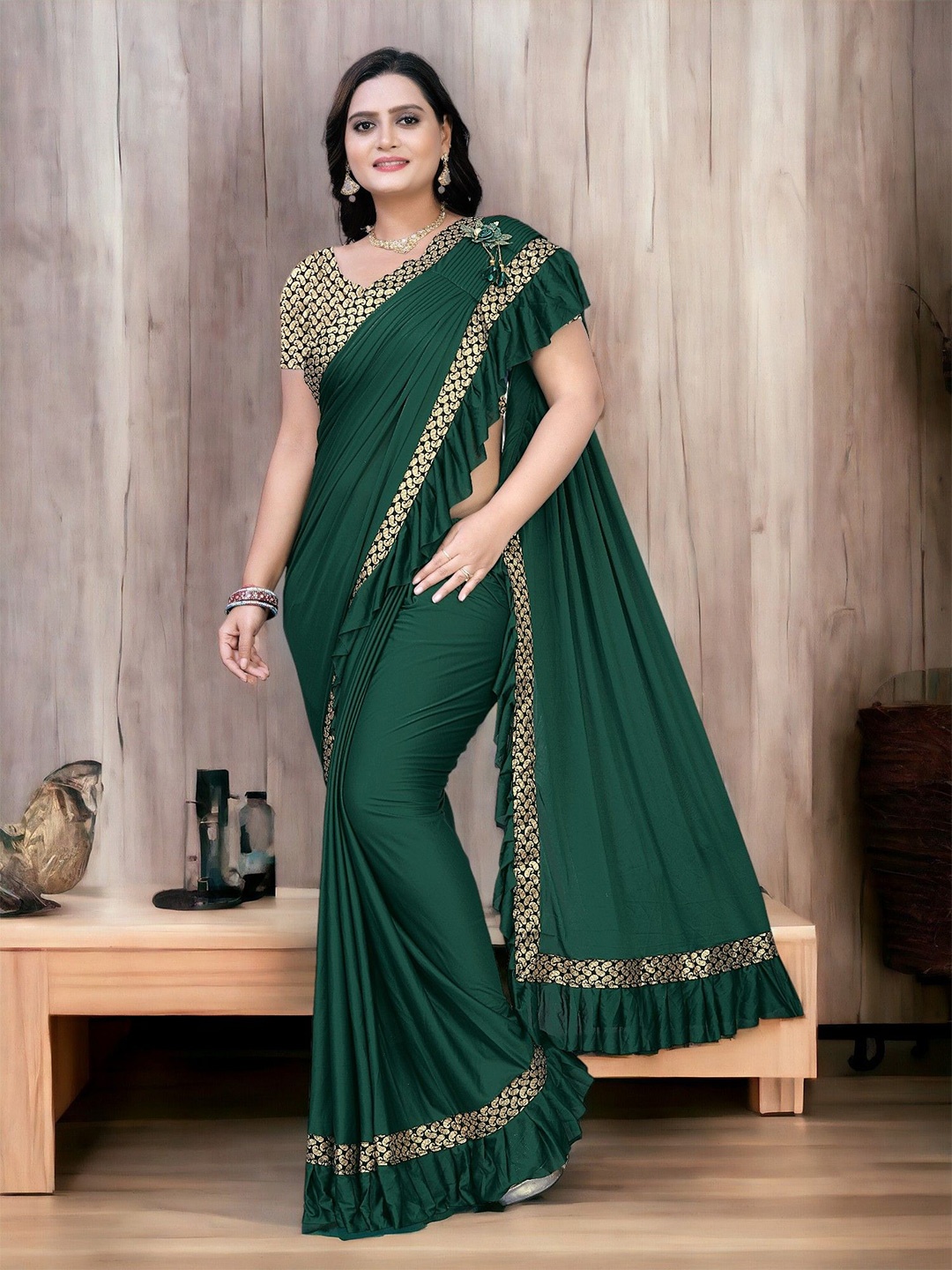 

CARTYSHOP Ready to Wear Saree, Green