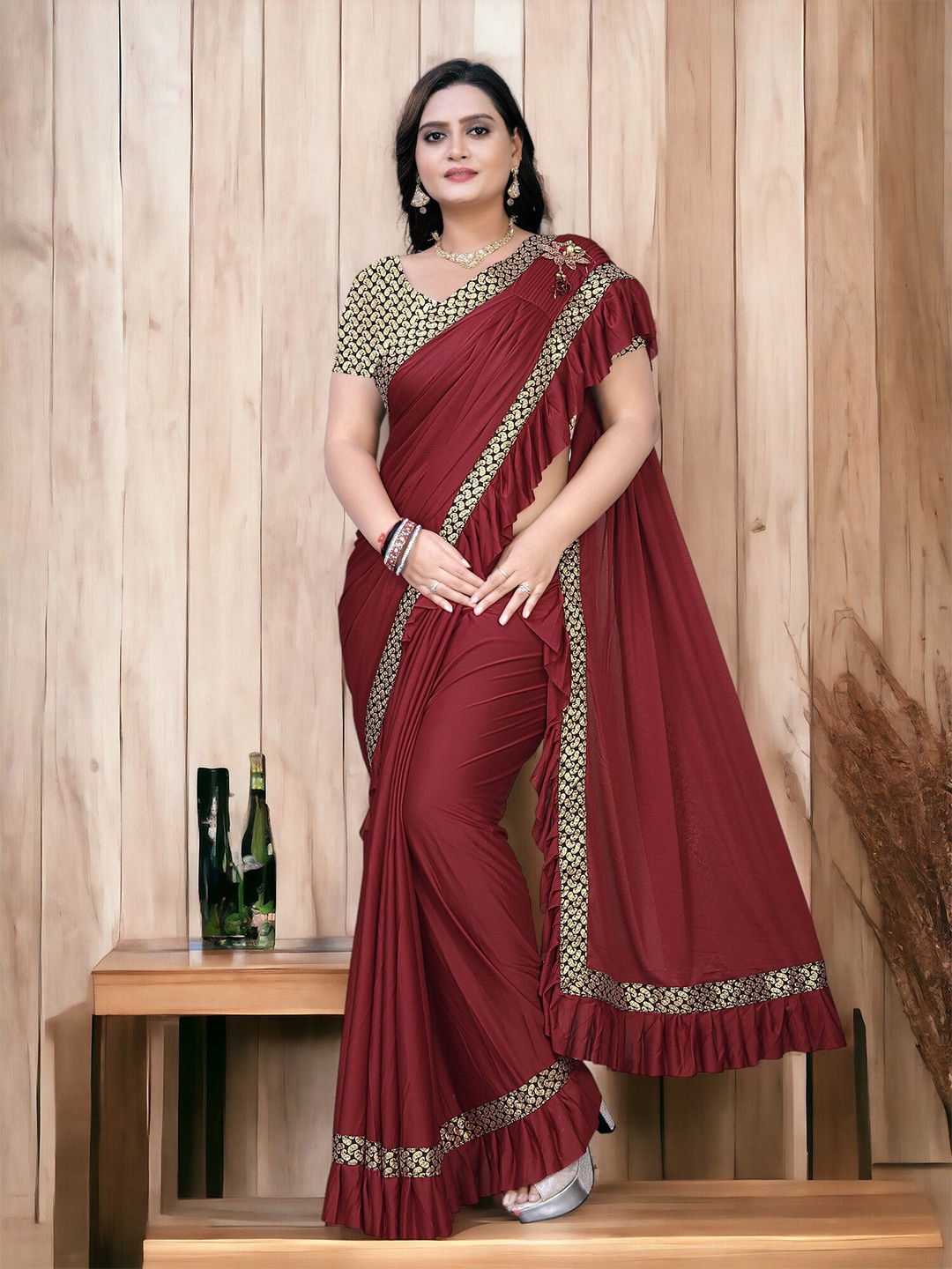 

CARTYSHOP Ready to Wear Saree, Maroon