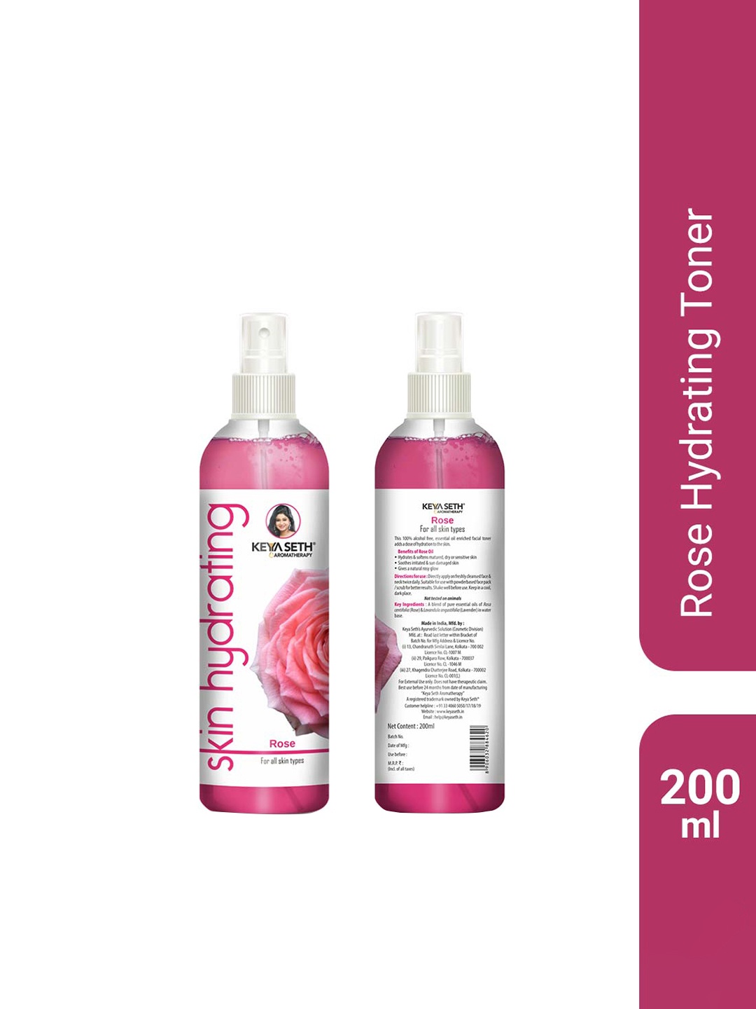 

KEYA SETH Set Of 2 Skin Hydrating Anti-Ageing Rose Toner For Glowing Skin - 200ml Each, Pink