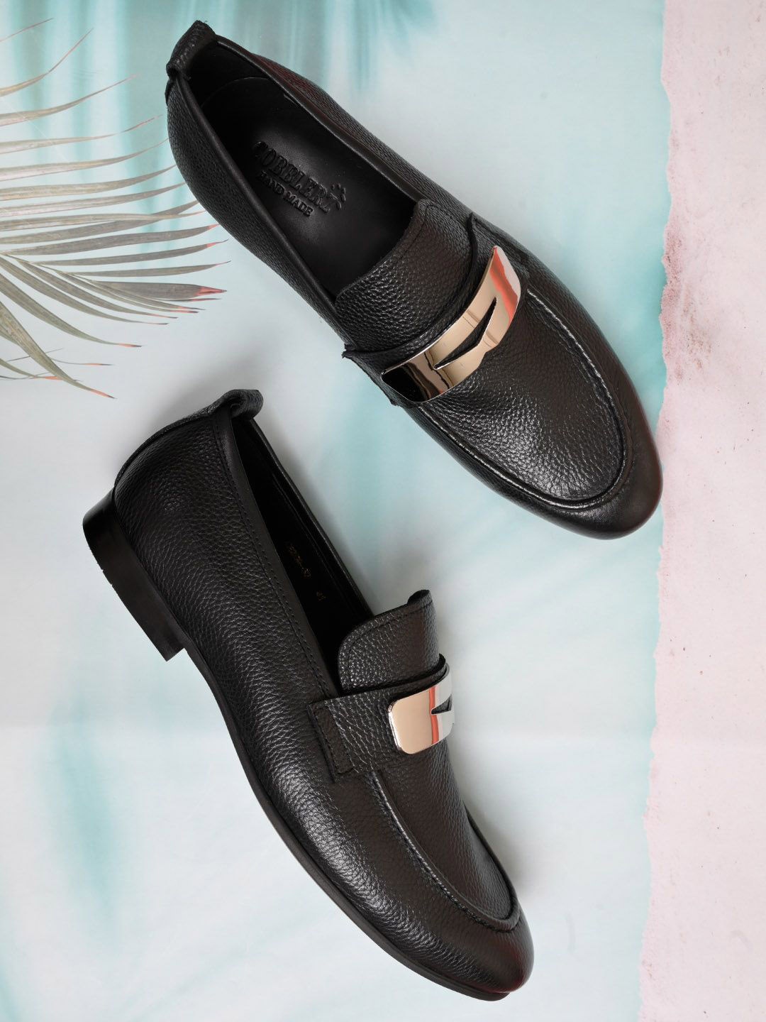 

Cobblerz Men Textured Leather Loafers, Black