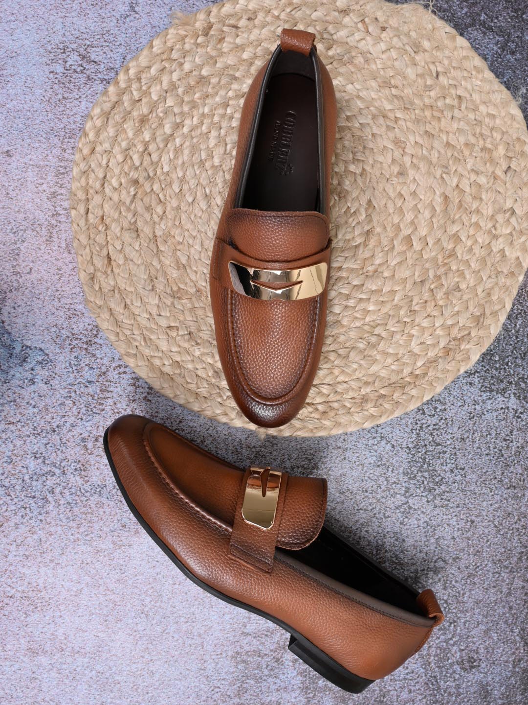 

Cobblerz Men Solid Leather Round Toe Comfort Insole Loafers, Tan