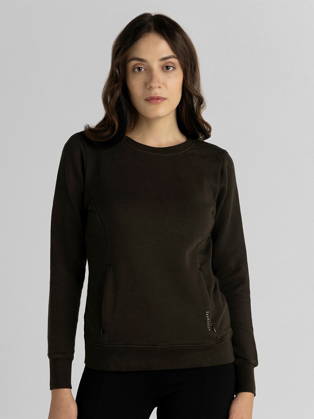 

Van Heusen Round Neck Long Sleeves Cotton Pullover Sweatshirt, Green