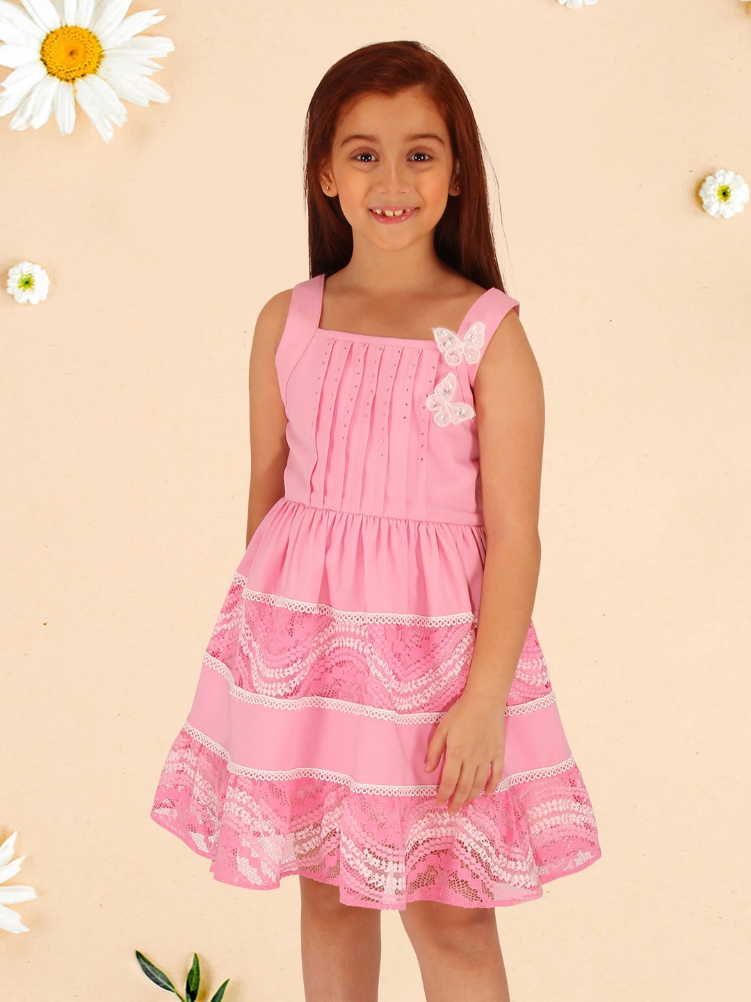 

CUTECUMBER Embellished Applique Fit & Flare Dress, Pink