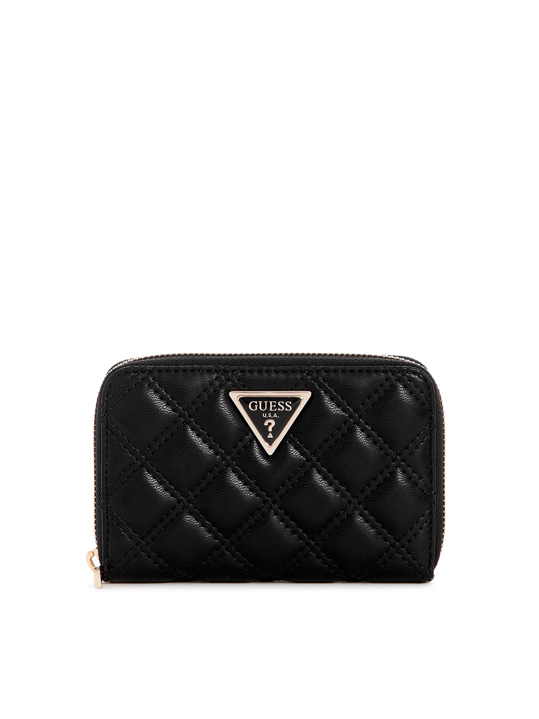 

GUESS Women Quilted PU Zip Around Wallet, Black