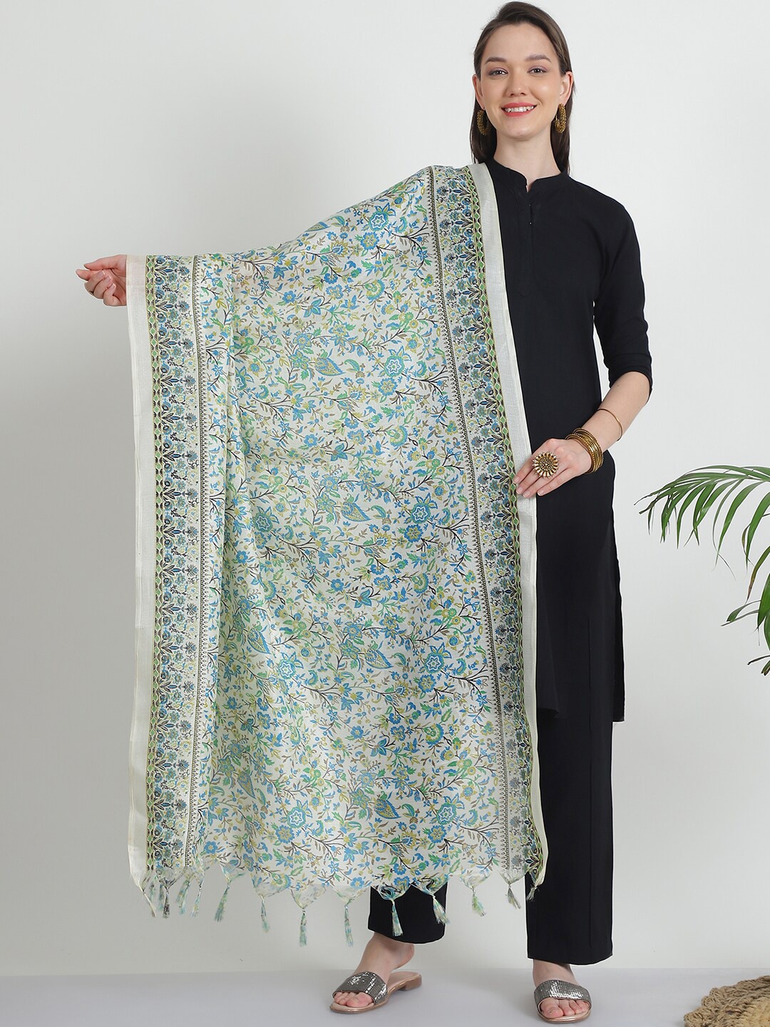 

LOOM LEGACY Ethnic Motifs Woven Design Dupatta, Green