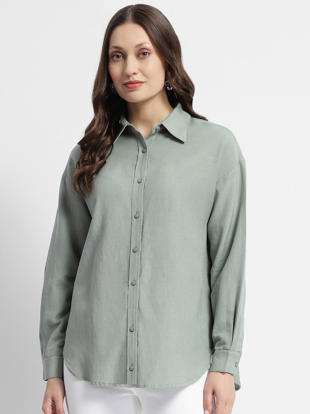 

Madame Women Opaque Casual Shirt, Green