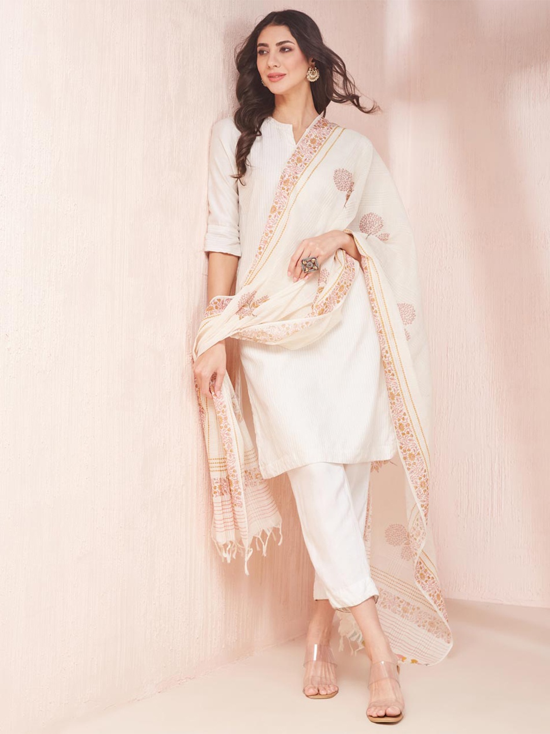 

Fabindia Block Printed Dupatta, Off white