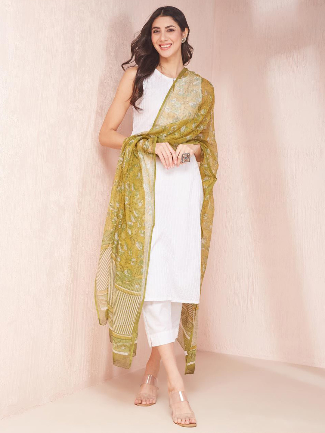 

Fabindia Ethnic Motifs Block Printed Dupatta, Green