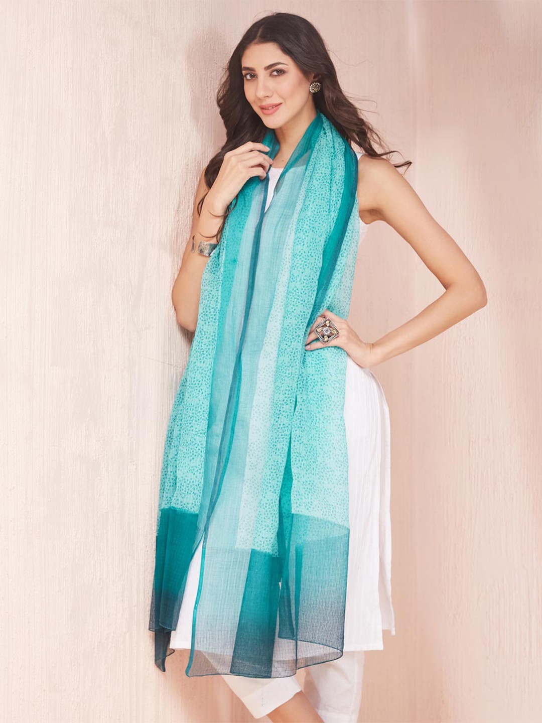 

Fabindia Teal Cotton Silk Dupatta