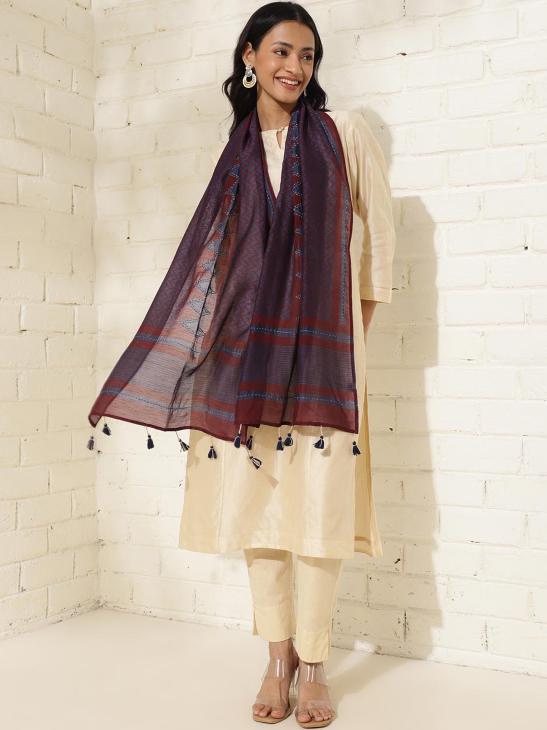

Fabindia Women Printed Stole, Blue