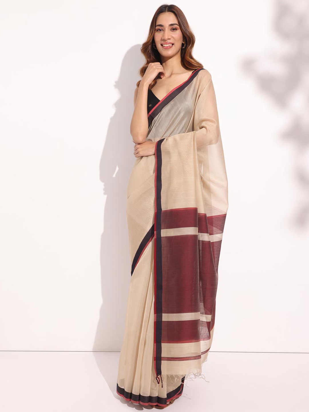 

Fabindia Solid Silk Cotton Saree, Beige