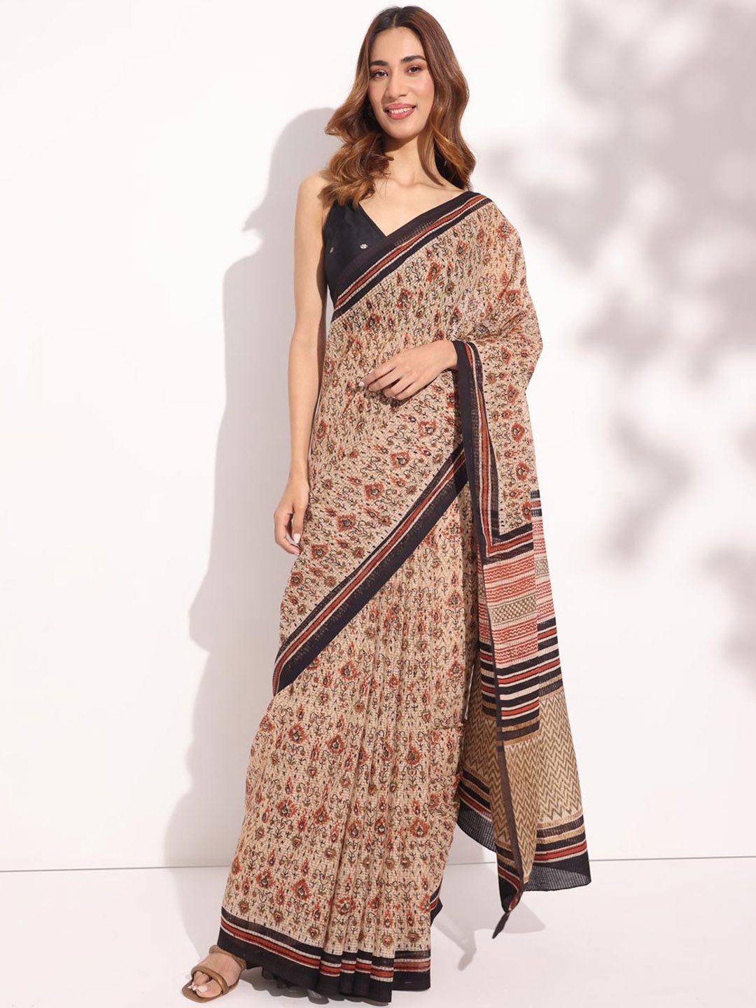 

Fabindia Ethnic Motifs Bagru Saree, Beige