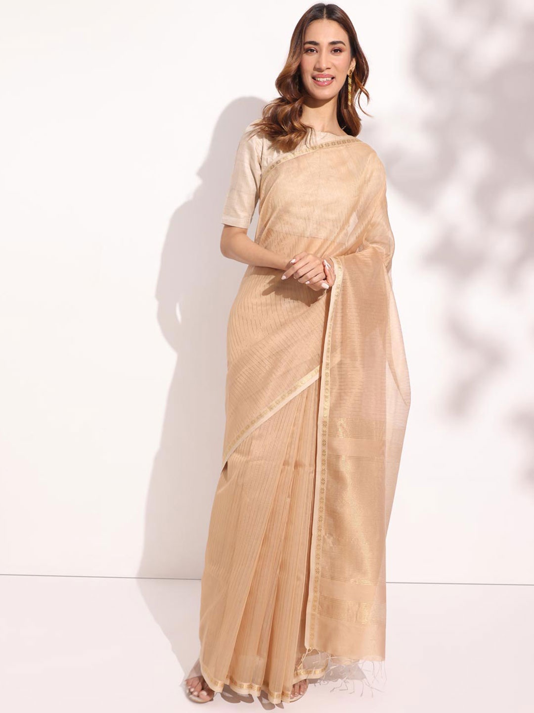 

Fabindia Striped Silk Cotton Saree, Beige