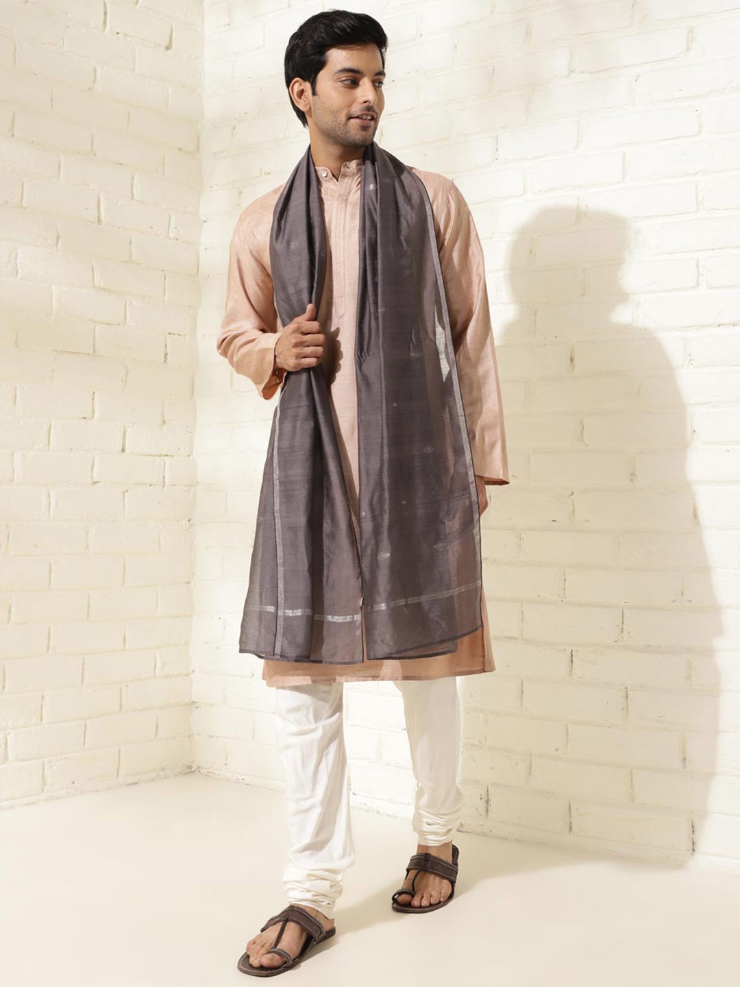 

Fabindia Men Woven Design Stole, Grey