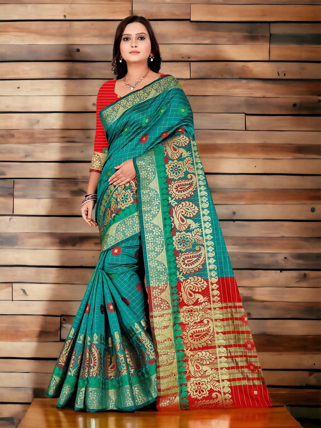 

CARTYSHOP Woven Design Zari Banarasi Saree, Sea green