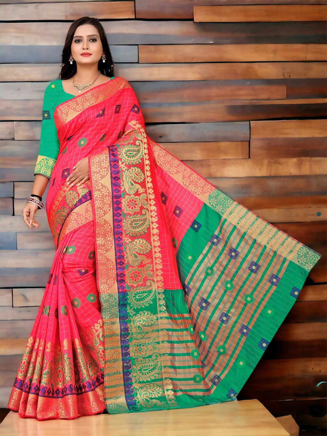 

CARTYSHOP Woven Design Ethnic Motifs Zari Banarasi Saree, Pink