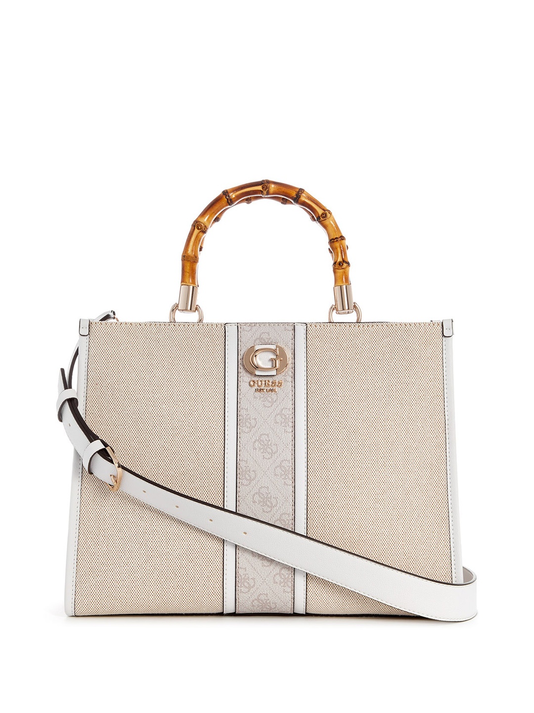 

GUESS Colourblocked Textured Bucket Sling Bag, Beige
